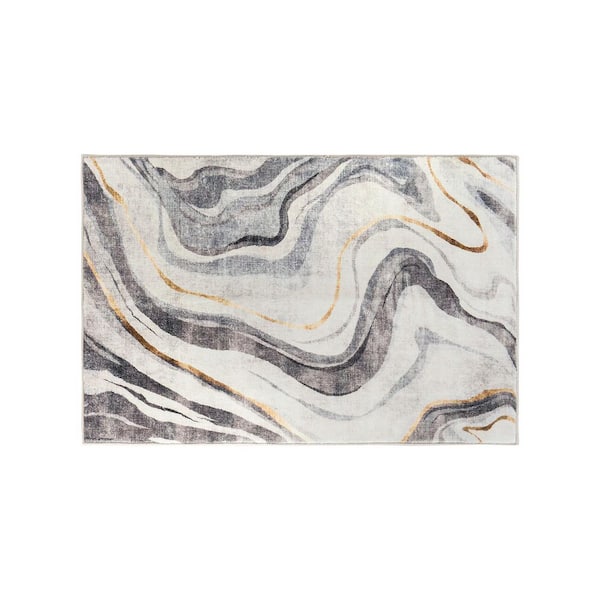 Contemporary Marble Washable Non Slip Gray 2 ft. x 3 ft. Area Rug