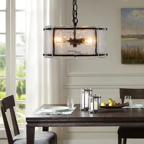 Chloe 3-Light 11.8 in. Water Glass Black Chandelier for Dinning Room