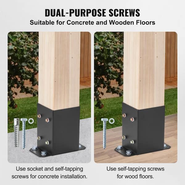 VEVOR Post Base 4 in. x 4 in. Internal 3.6 in. x 3.6 in. Heavy-Duty Powder-Coated Decking Board Steel Post Bracket (2-Pieces)