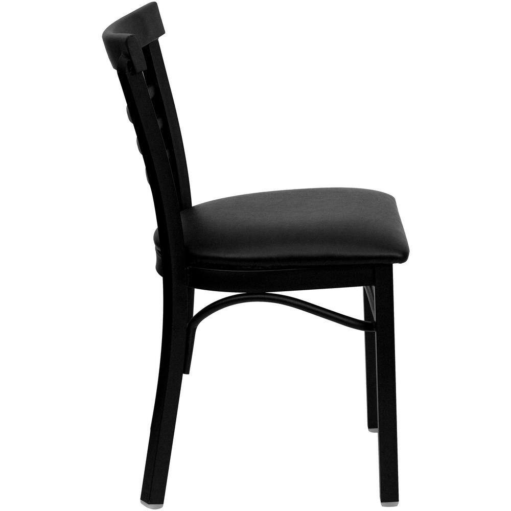 High Slat Ladderback Side Chair in Black Steel with Vinyl Seat
