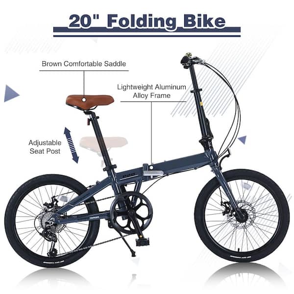 20 in. Blue Lightweight Folding City Bike, 7-Speed Aluminum