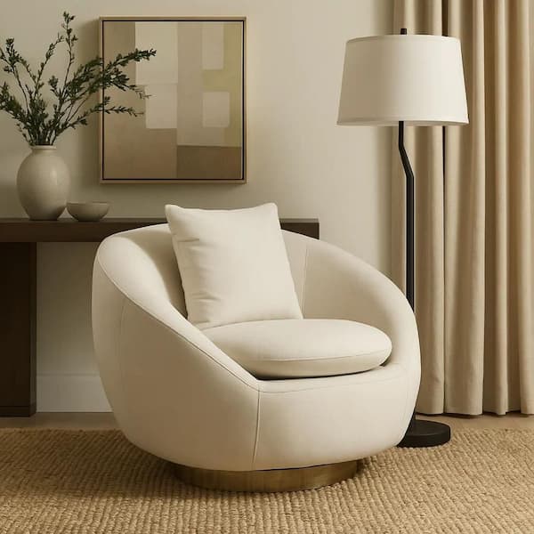 Dela Cream and Gold Velvet Arm Chair with Pillow