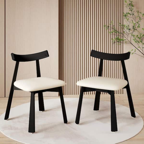 White Microfiber Leather Dining Chair (Set of 2), Upholstered Side Chairs with Wood Legs for Dining Room