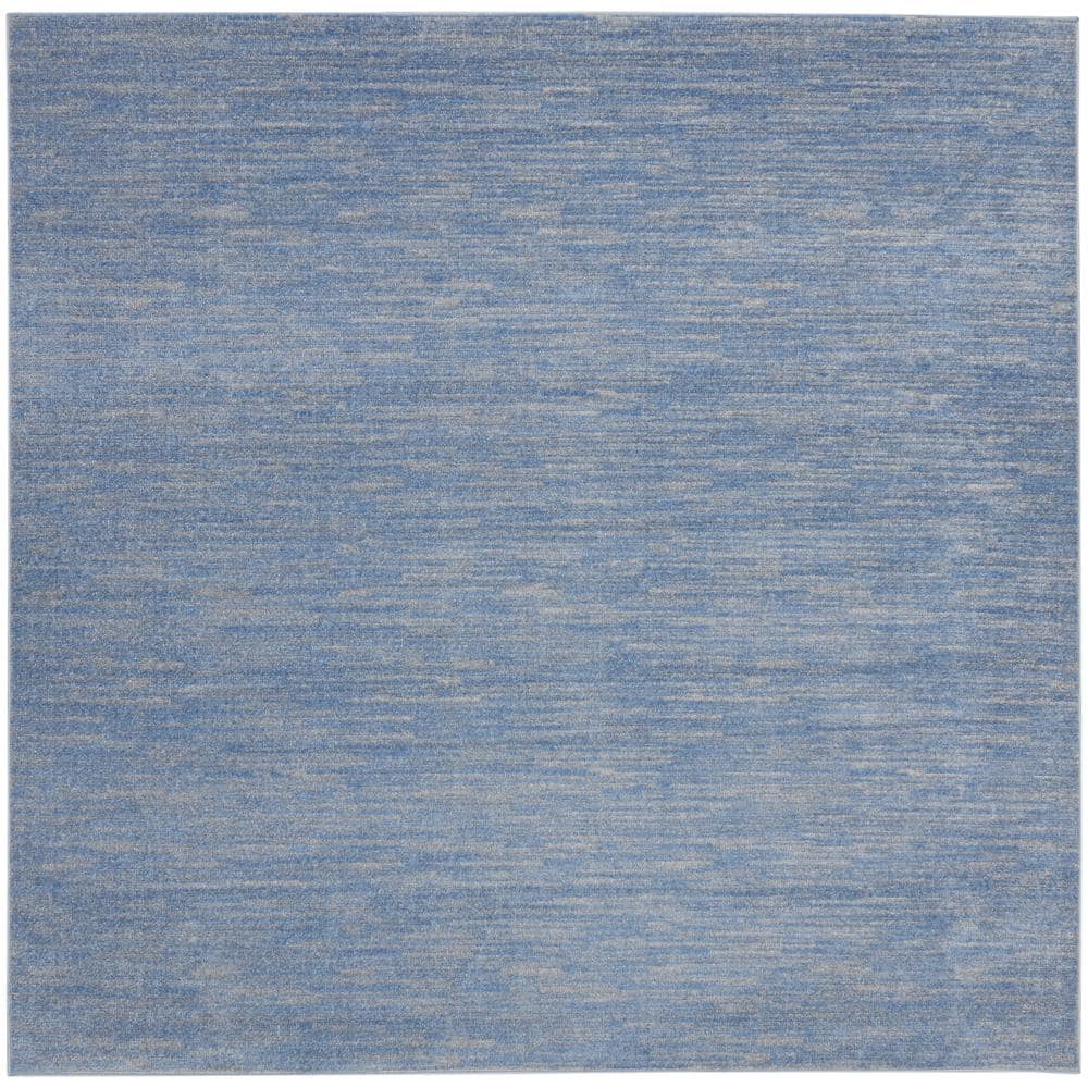 Square 9' Blue/Grey Synthetic Easy-Care Outdoor Rug