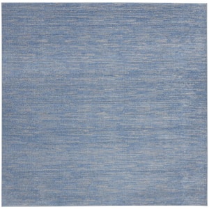Essentials 9 ft. x 9 ft. Blue/Gray Square Solid Contemporary Indoor/Outdoor Patio Area Rug