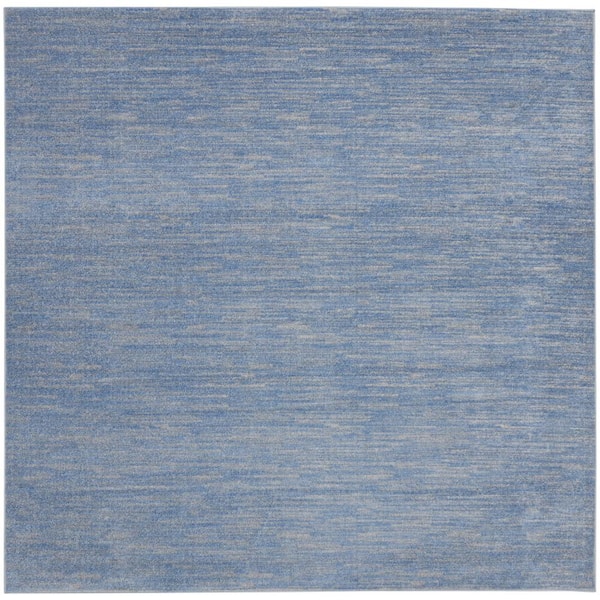 Nourison Essentials 9 ft. x 9 ft. Blue/Gray Square Solid Contemporary Indoor/Outdoor Patio Area Rug
