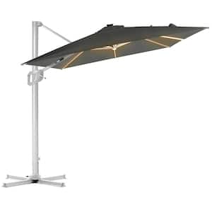 10 ft. Aluminum Square Patio Offset Umbrella Cantilever Umbrella, Center light And Strip Lights in Dark Grey