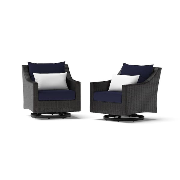 RST BRANDS Deco Wicker Motion Outdoor Lounge Chair with Sunbrella Navy Blue Cushions (2-Pack)
