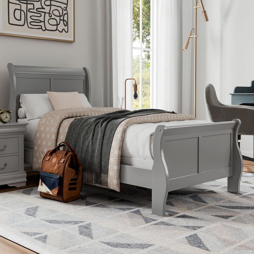 Furniture of America Burkhart Gray Wood Frame Twin Sleigh Bed with