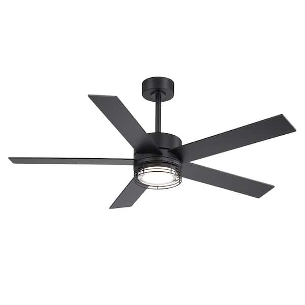 52 in. Black Indoor Downrod Standard Ceiling Fan with Bright White Integrated LED and Remote Control