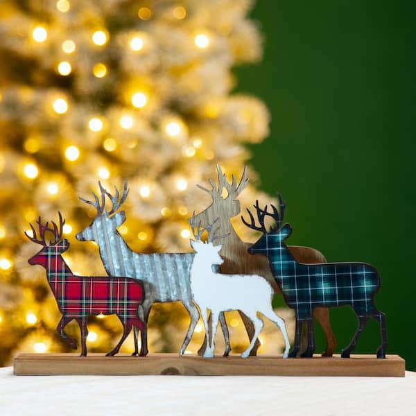 9.88 in. H Galvanized Metal/Wooden Reindeer Table Decor