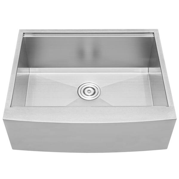 Bryce Zero Radius Farmhouse Apron Front 16-Gauge Stainless Steel 27 in. Single Basin Kitchen Sink with Basket Strainer