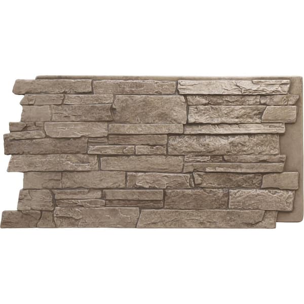 Ekena Millwork Acadia Ledge 49 in. x 1 1/4 in. Soft Ash Stacked Stone, StoneWall Faux Stone Siding Panel