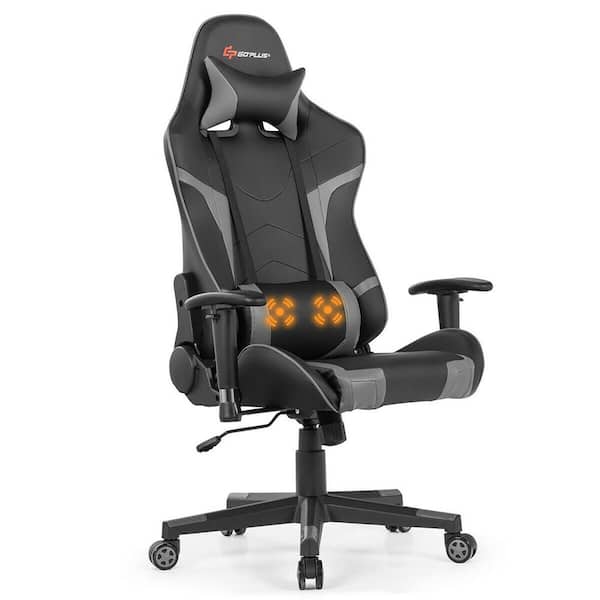 Massage Grey Gaming Chair Reclining Swivel Racing Office Chair with Lumbar Support
