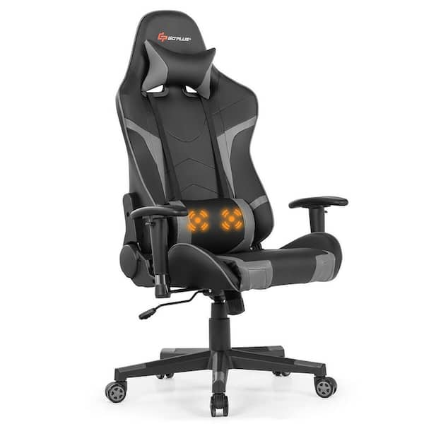 PU Leather Gaming Chair with USB Massage Lumbar Pillow and