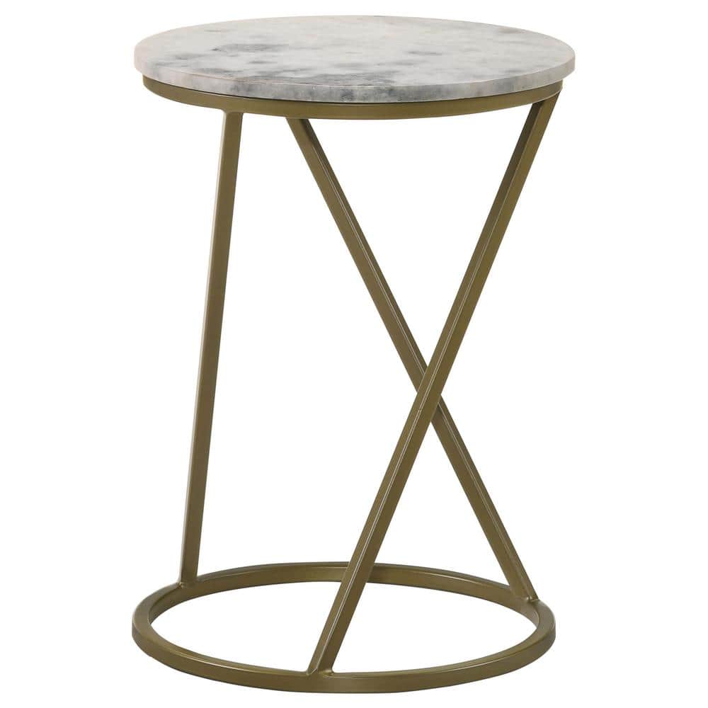 Round White Marble and Gold Metal Accent Table