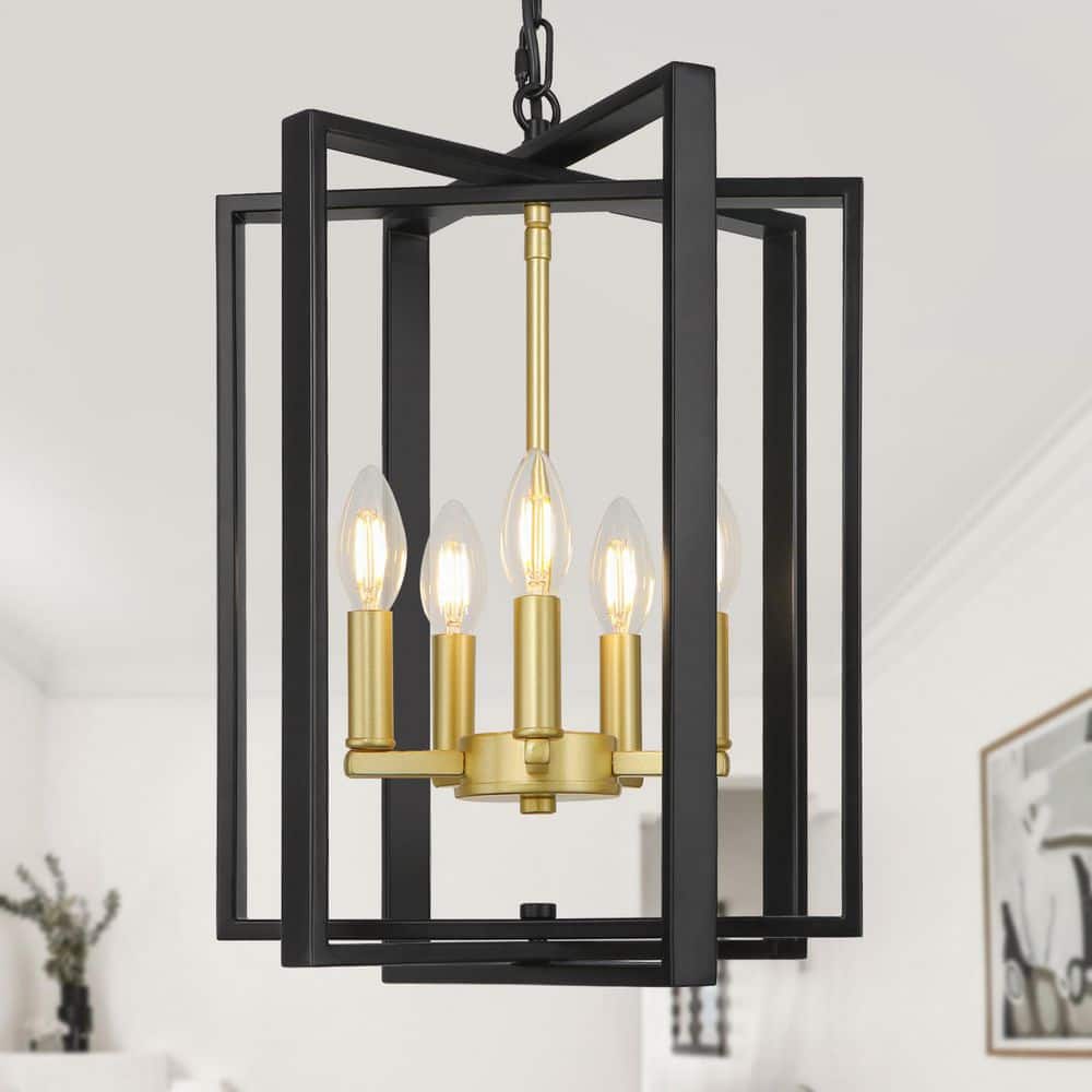 5-Light 12.4 in. Black and Gold Modern Farmhouse Chandeliers for Dining ...
