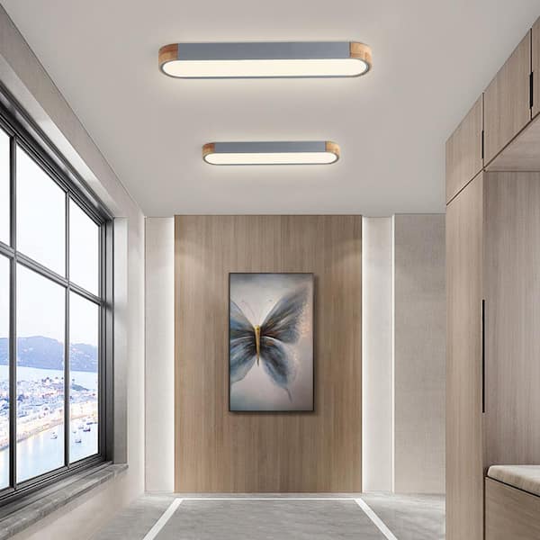 HUOKU Lumin 38 in. 1-Light Gray Integrated LED Flush Mount