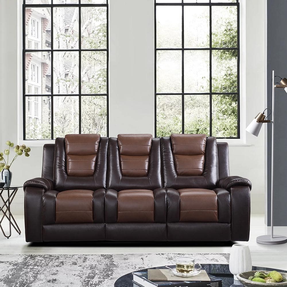 Danio 85.5in.W Straight Arm Faux Leather Rectangle Manual Reclining Sofa w/