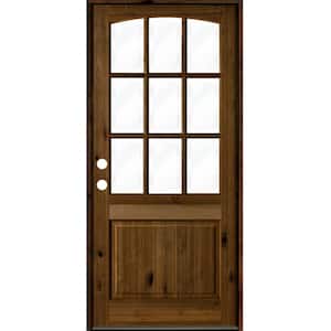 32 in. x 96 in. Knotty Alder Right-Hand/Inswing 1/2 Lite Arch Top Clear Glass Provincial Stain Wood Prehung Front Door