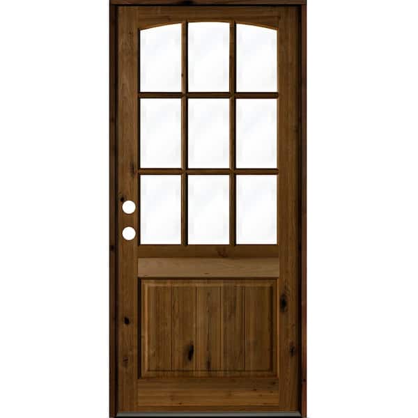 Krosswood Doors 32 in. x 96 in. Knotty Alder Right-Hand/Inswing 1/2 Lite Arch Top Clear Glass Provincial Stain Wood Prehung Front Door