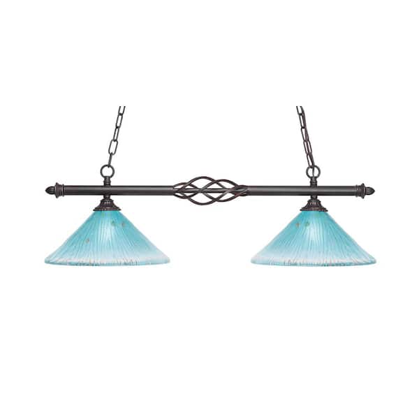 Unbranded Bridgewater 2 Light Dark Granite Linear Chandelier, Any room with 10 in. Teal Crystal Glass Shades, no Bulbs Includes