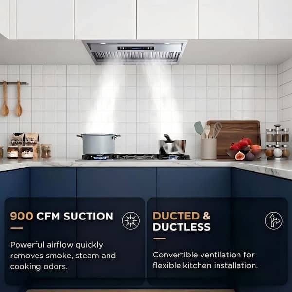 42 in. 900 CFM Convertible Ductless to Ducted Insert Range Hood in Stainless Steel with Gesture,Touch and Remote Control