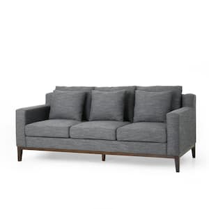 Ovando 80 in. Charcoal and Dark Walnut Polyester 3-Seats Sofa with Accent Pillows