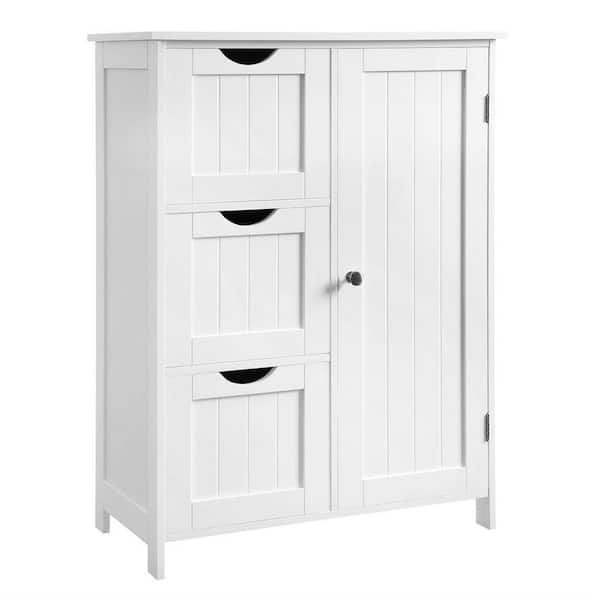 Dracelo 23.62 in. W x 11.81 in. D x 27.56 in. H White Bathroom Storage Linen Cabinet with 3 Drawers and Two Layers