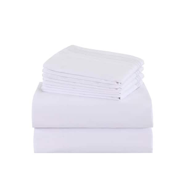 S6PCS 6-Pieces White Embroidery Polyester Full Size Soft Bed Sheets Set