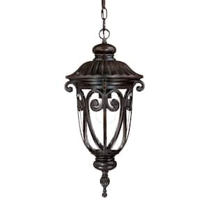 Naples Collection 1-Light Marbleized Mahogany Outdoor Hanging Lantern Light Fixture