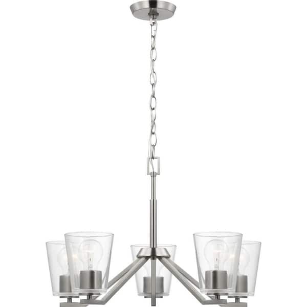 Vertex Collection 5-Light Brushed Nickel Clear Glass Contemporary Chandelier
