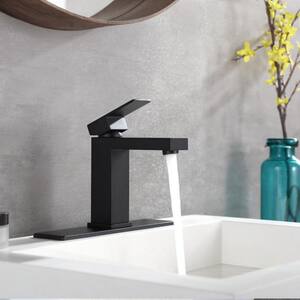 ABAD Single Hole Single-Handle basin Bathroom Sink vanity Faucet Deckplate Included in Matte Black