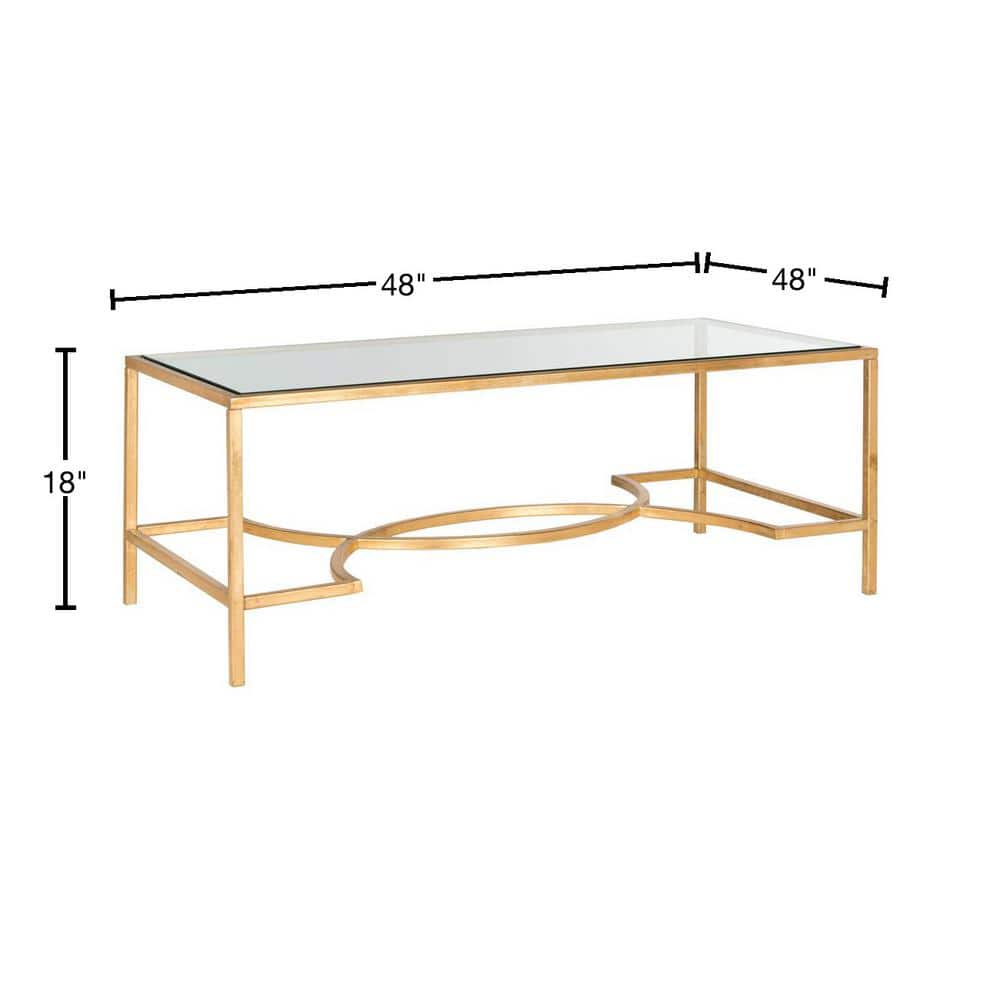 Elegant Transitional 48" Gold Metal & Glass Rectangular Coffee Table