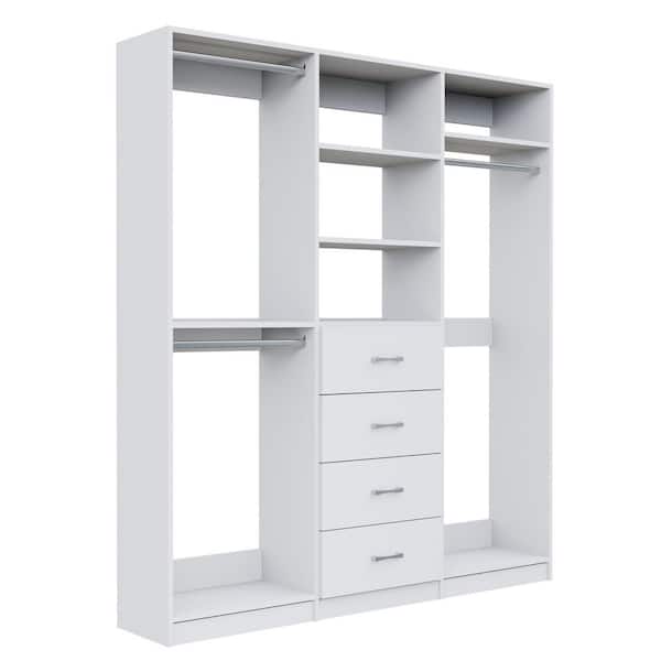 Alto Collection 60 in. W White Wall Mounted Double Hang, 4-Drawer and Tall Hang Wood Closet System