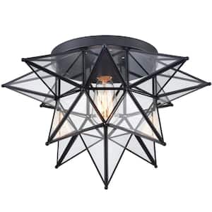 18.3 in. 1-Light Fixture Black Finish Modern Flush Mount with Clear Glass Shade 1-Pack