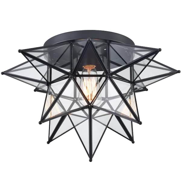 CLAXY 18.3 in. 1-Light Fixture Black Finish Modern Flush Mount with Clear Glass Shade 1-Pack