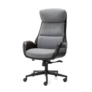 Mid-Century Modern Faux Leather and Fabric Combination Gaslift Adjustable Swivel High Back Office Chair in Gray