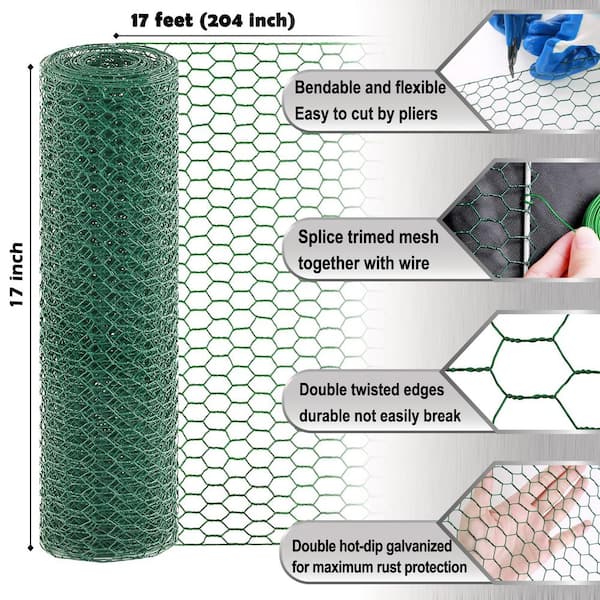 Angel Sar 17 in. x 17 ft. Chicken Wire Fencing Mesh, 0.6 in. Hexagonal Galvanized Hardware Cloth for Coop Barrier Rabbit Cage