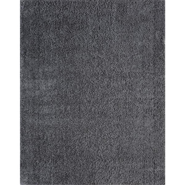 Tayse Rugs Heavenly Shag Solid Dark Gray 8 ft. x 10 ft. Indoor Area Rug