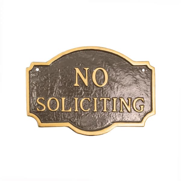 10 in. x 15 in. Standard Montague No Soliciting Statement Plaque Sign - Oil Rubbed/Gold