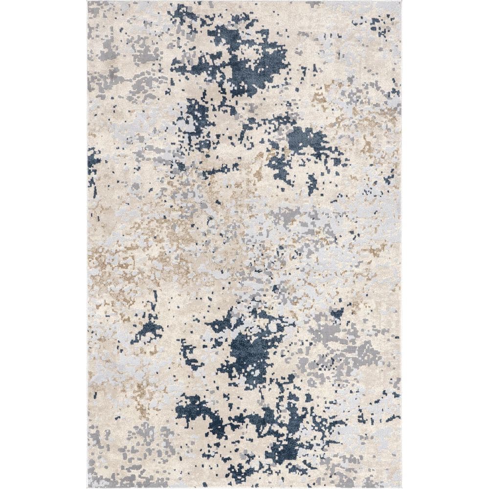 Light Grey and Beige Abstract Stain-Resistant Synthetic Area Rug