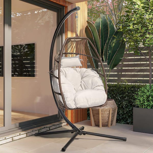 Foredawn Premium Egg Style Steel Hanging Porch Swing with Cream Cushion