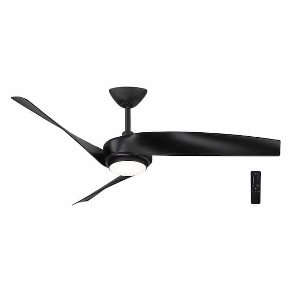 Hampton Bay Tudor 56 in. Indoor Matte Black with Black Blades Ceiling Fan with Adjustable White Integrated LED with Remote Included