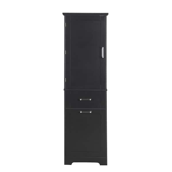 20 in. W x 14 in. D x 68 in. H Black MDF Linen Cabinet with 2 Different Size Drawers and Adjustable Shelf