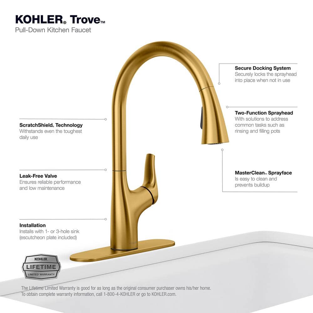 Vibrant Brushed Brass Single-Handle Pull Down Kitchen Faucet