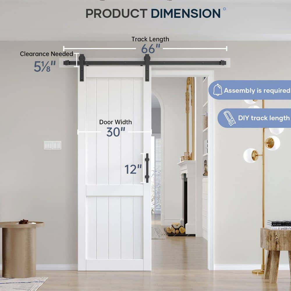 30" x 84" White Smooth Panel MDF Barn Door Kit