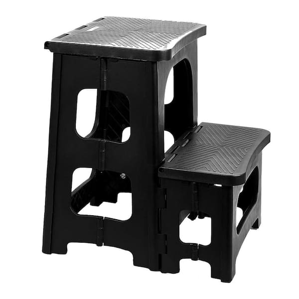 2-Step Non-Slip Foldable Step Stool 300 lbs. Capacity Plastic Ladder for Kitchen Bathroom Home Black