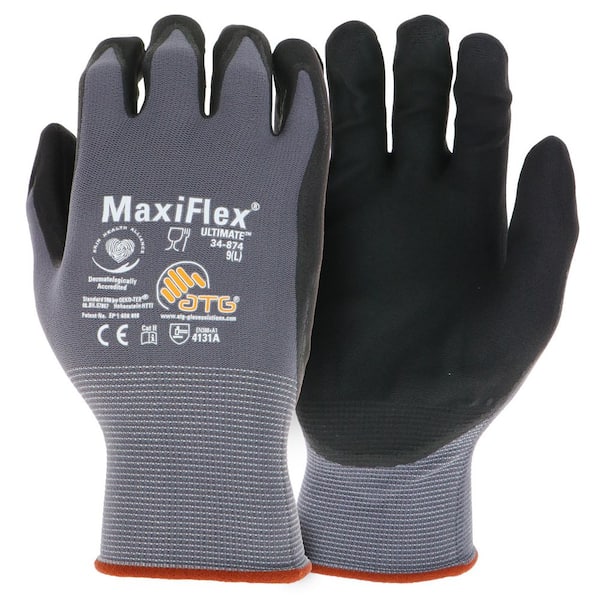 MaxiFlex Ultimate Men's Large Gray Nitrile Coated Work Gloves with Touchscreen Capability