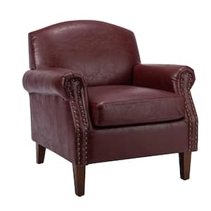 Gianluigi Red Vegan Leather Armchair with Rolled Arms and Nailhead Trim